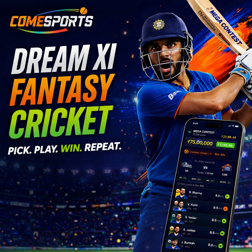 Come Club Play Dream XI fantasy cricket ad visual